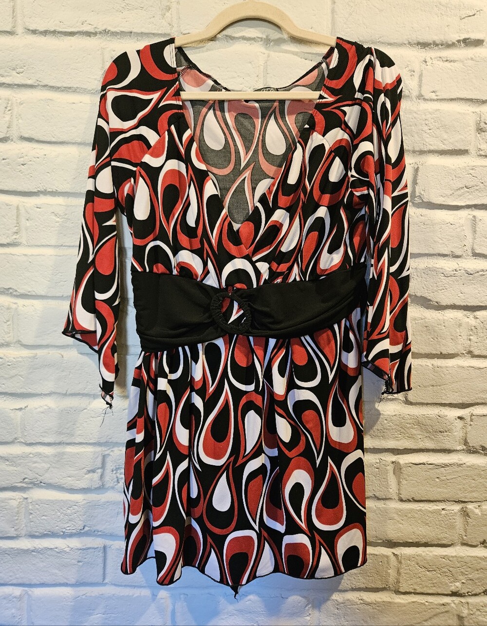 J.T.B. / JTB Red, White & Black Ties-in-Back 3/4 Sleeve Tunic Top Extra Large XL